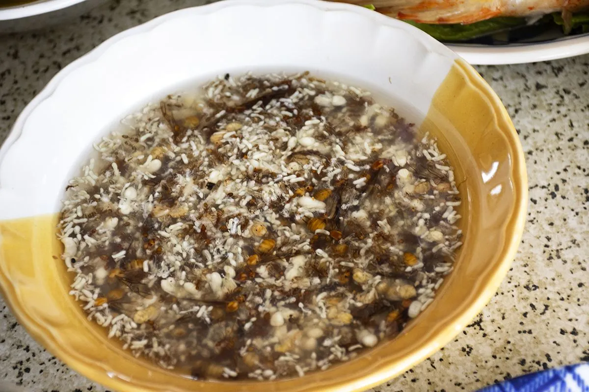 Thai local food southern style red ant clear soup in bowl for serve lunch meal