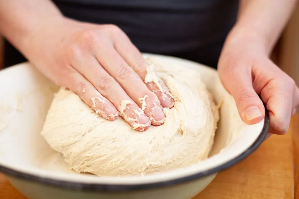 Kneading,Homemade,Yeast,Dough,In,A,Bowl.,Sourdough,Bread.