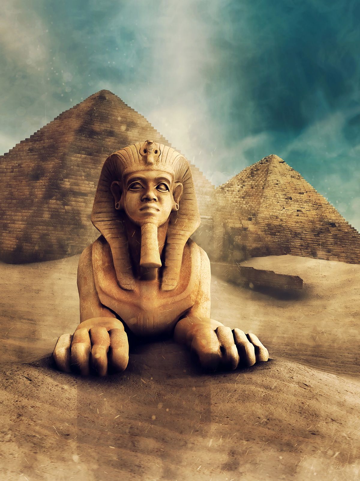 Desert,Landscape,With,A,Stone,Statue,Of,A,Sphinx,And