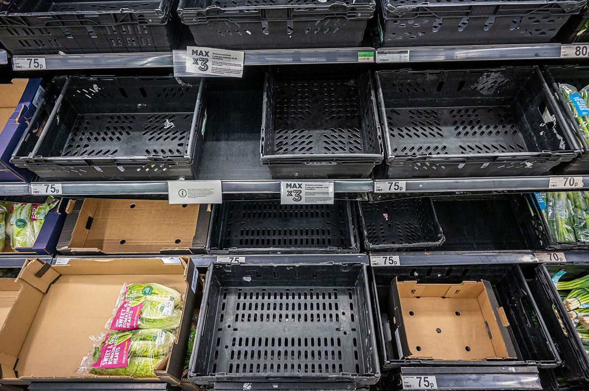 Empty shelves in the fruit and veg aisles in London, UK