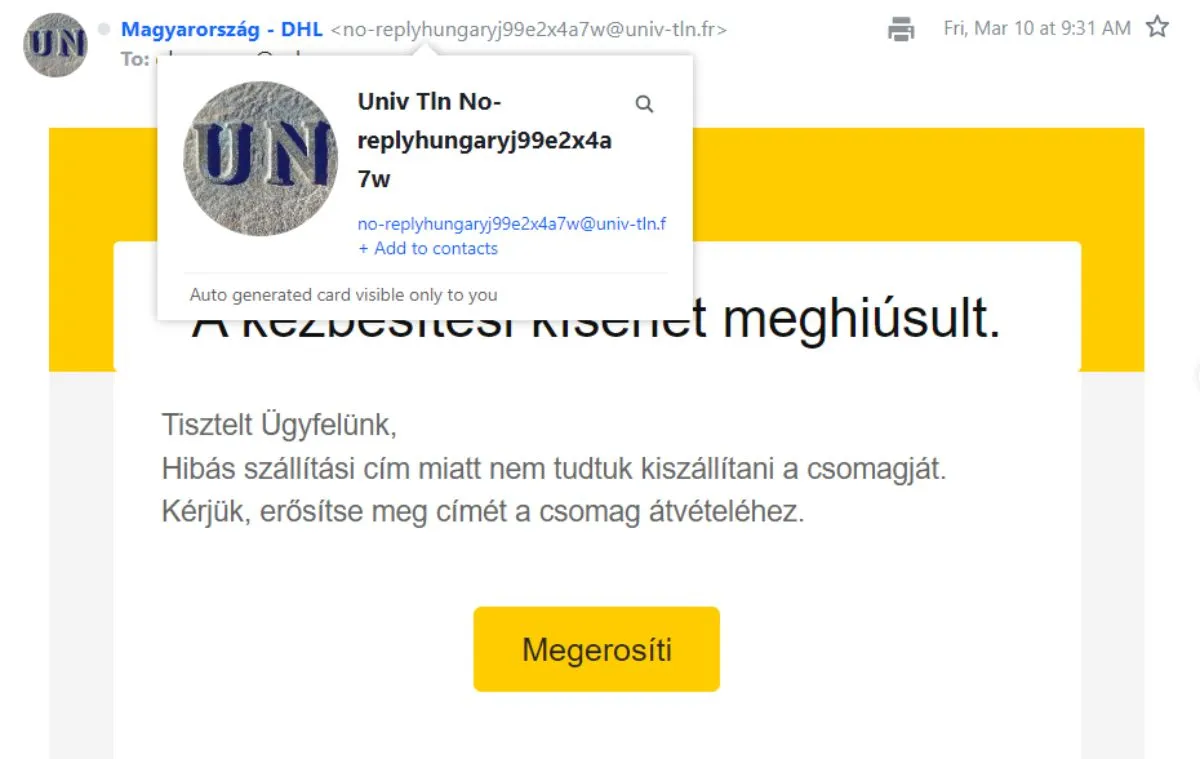 kamu DHL levél, átverés
