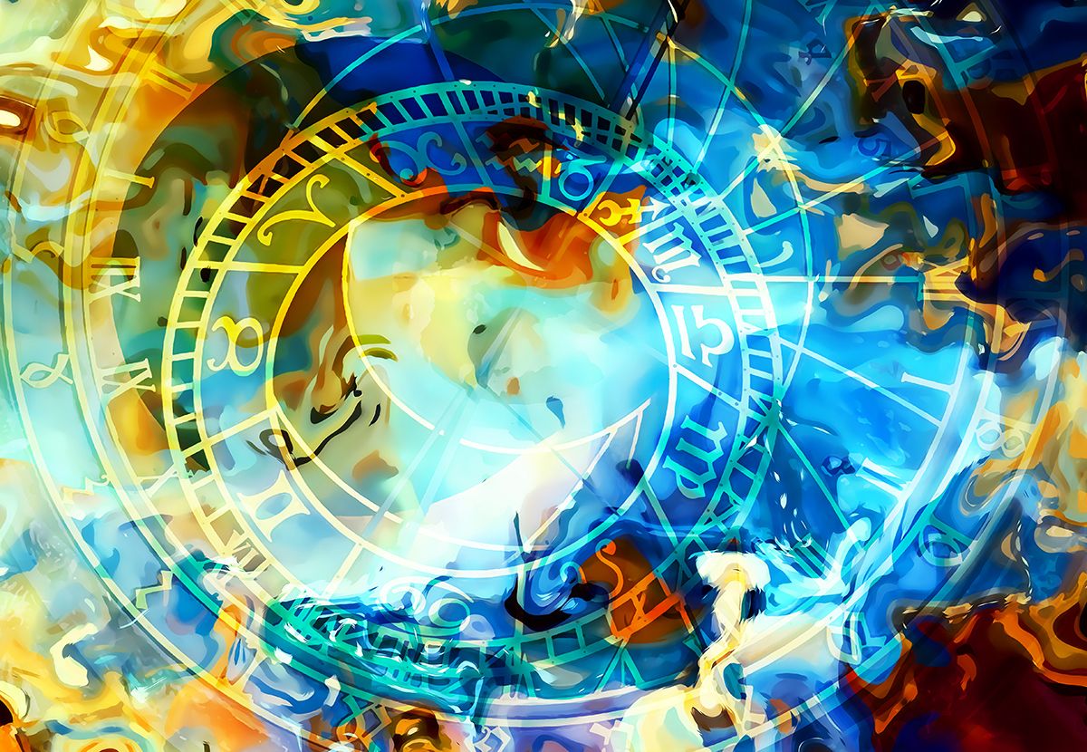 Astrological,Symbol,Zodiac.,Abstract,Color,Background.,Computer,Collage.