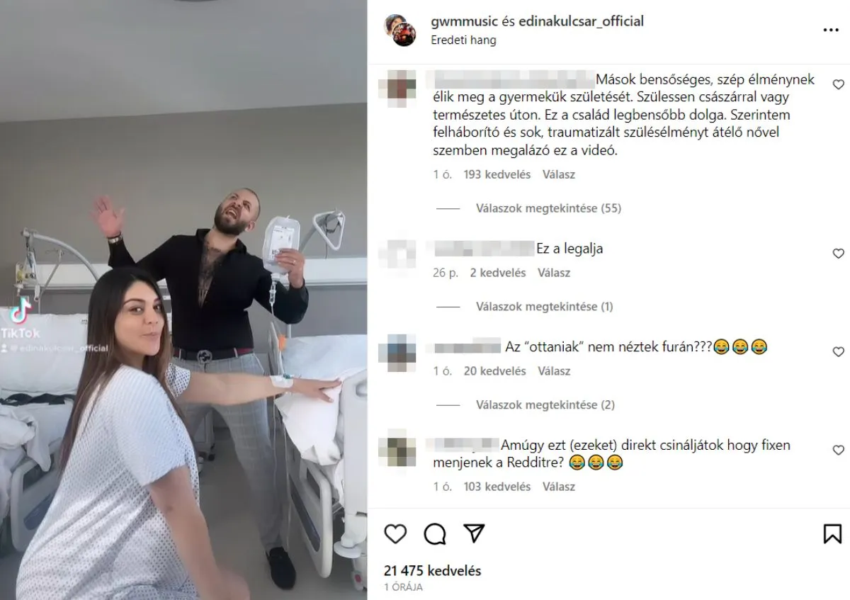 Kulcsár Edina, G.w.M, szülés előtt videó, kommentek, Instagram videógrab