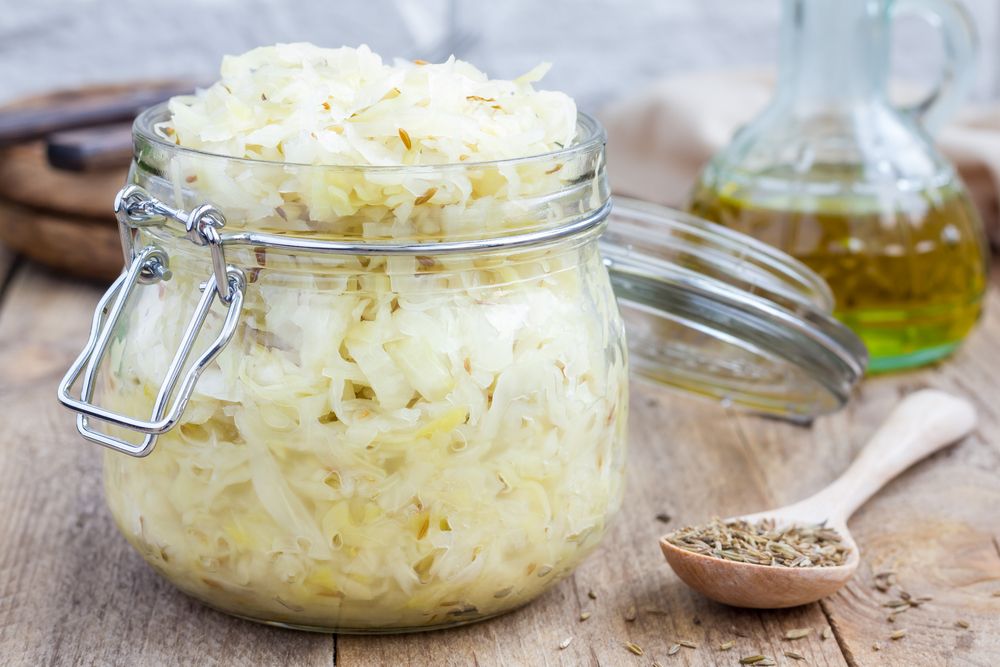 Homemade,Sauerkraut,With,Cumin,In,A,Glass,Jar