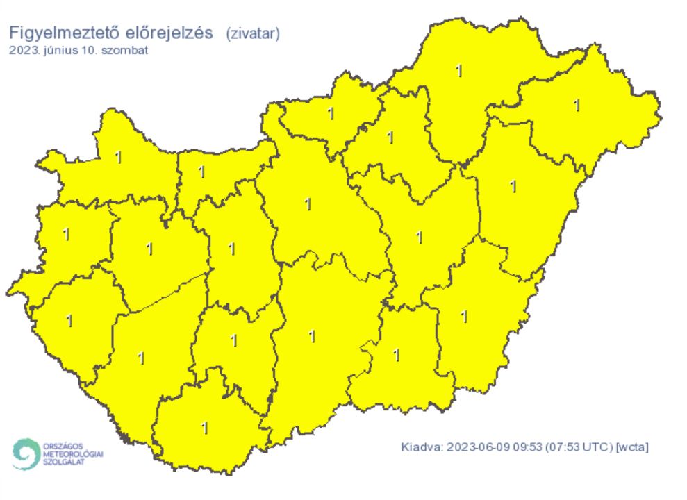 Időjárás riasztás eső zivatar