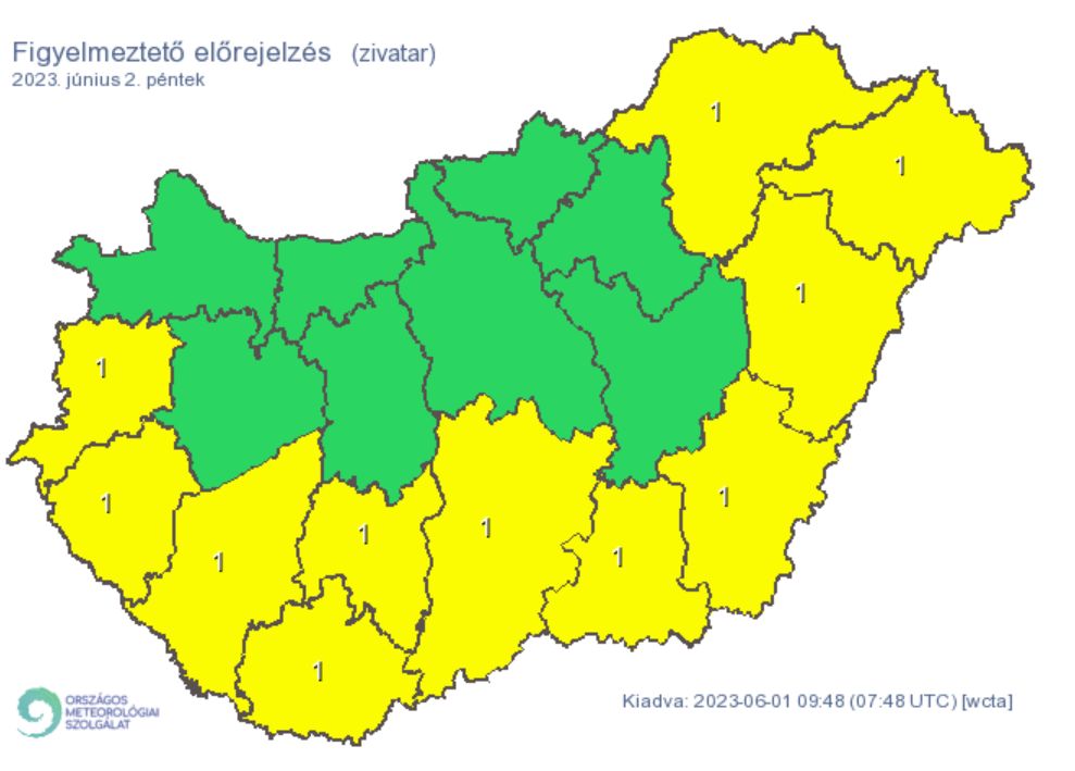 Időjárás csapadék eső riasztás