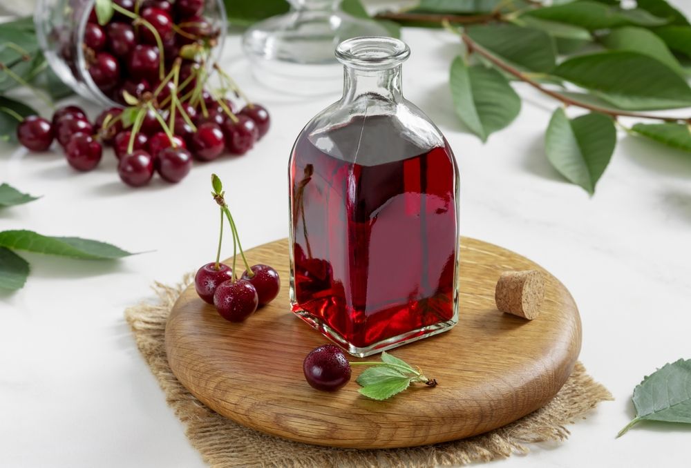 Glass,Bottle,Of,Homemade,Cherry,Brandy,Liqueur,Or,Wine,With