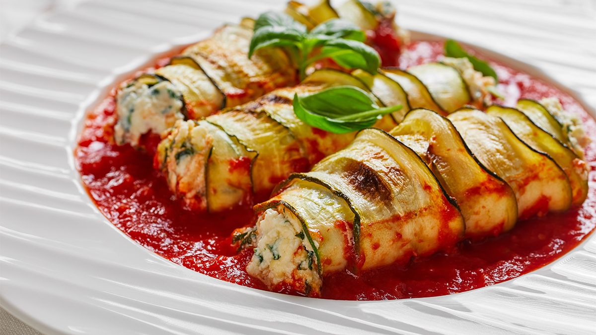 A,Portion,Of,Zucchini,Rolls,With,Low-fat,Italian,Ricotta,Cheese