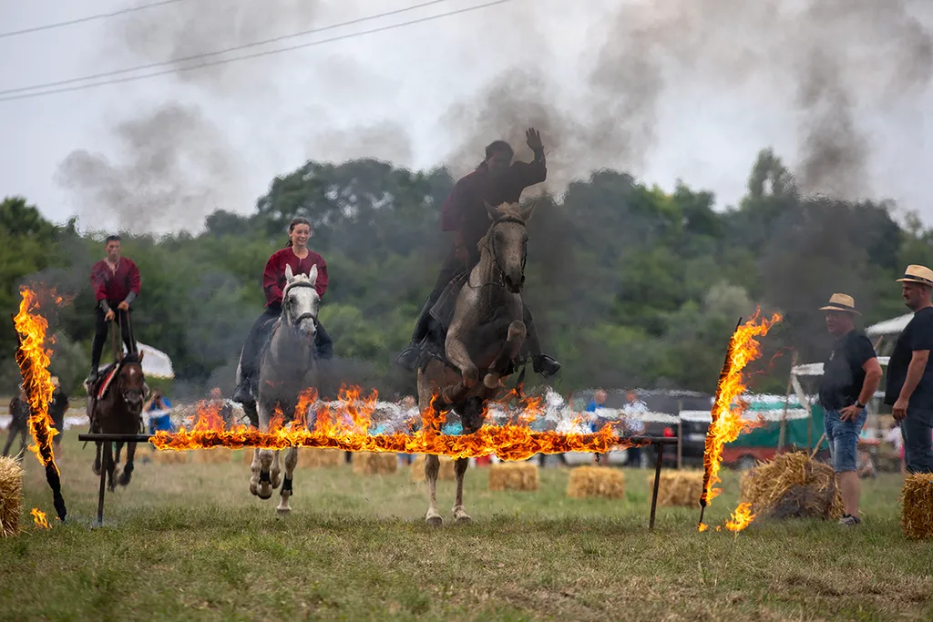Az erdélyi Farkaslakai lovas kaszkadőrök bemutatója