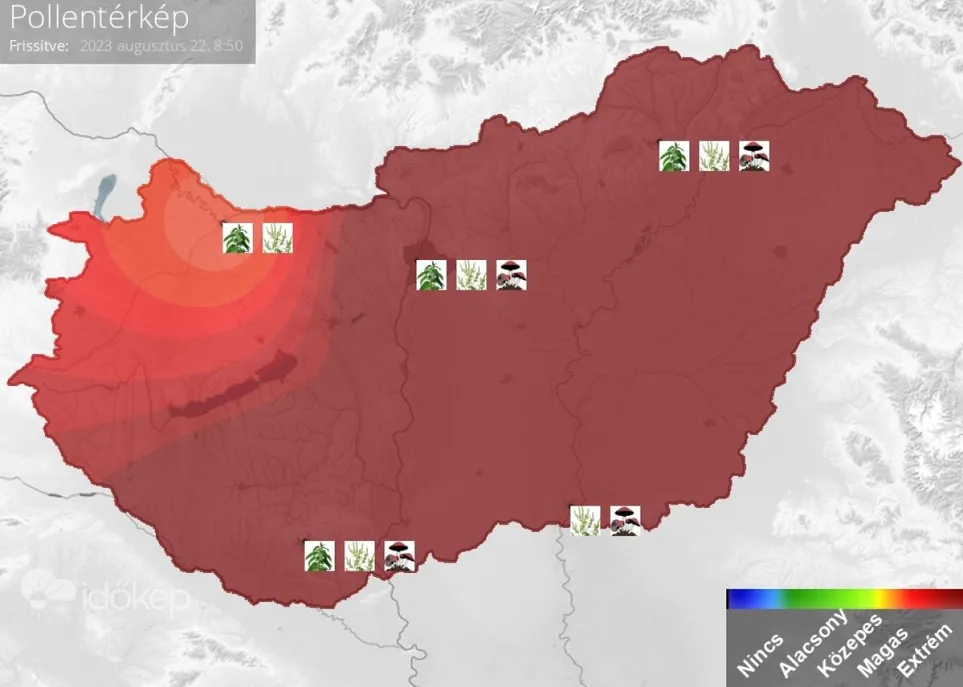 időjárás, pollentérkép, 