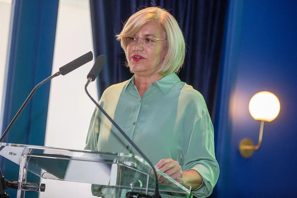 Szerencsejáték Zrt. és OTP közös sajtótájékoztatója. Mager Andrea, a Szerencsejáték Zrt. elnök-vezérigazgatója és Csányi Sándor, az OTP Bank elnök-vezérigazgatója 