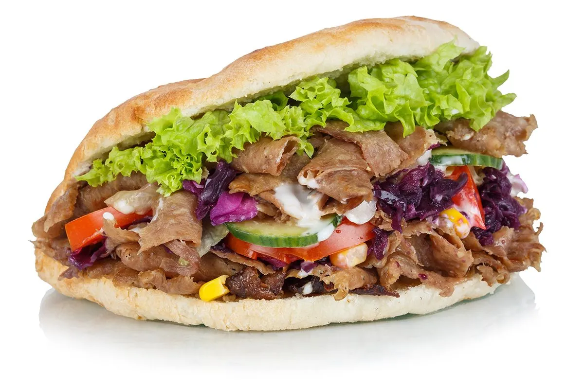 Döner,Kebab,Doner,Kebap,Fast,Food,Snack,In,Flatbread,Isolated