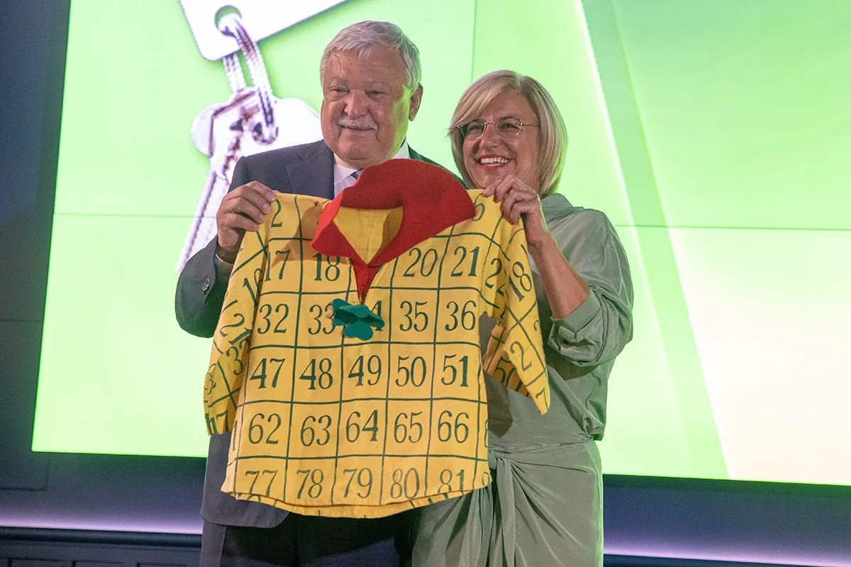 Szerencsejáték Zrt. és OTP közös sajtótájékoztatója. Mager Andrea, a Szerencsejáték Zrt. elnök-vezérigazgatója és Csányi Sándor, az OTP Bank elnök-vezérigazgatója 