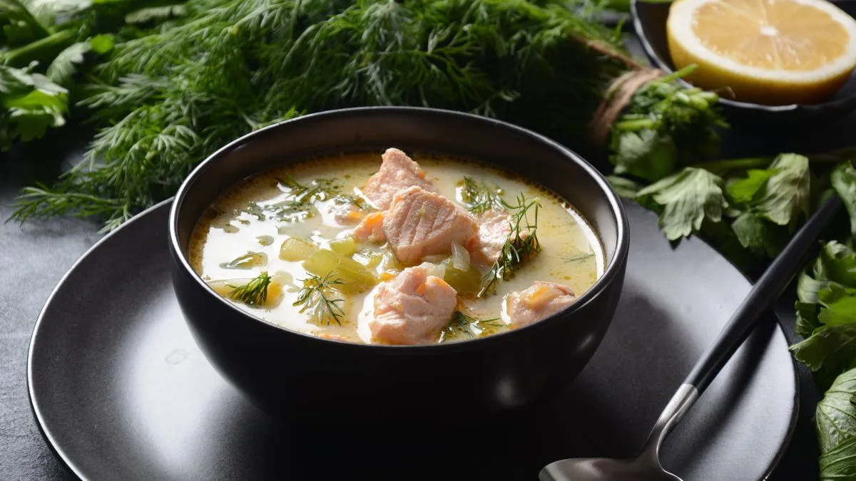 Creamy,Fish,Soup,With,Salmon,,Potatoes,,Onions,,,Carrots,,Dill