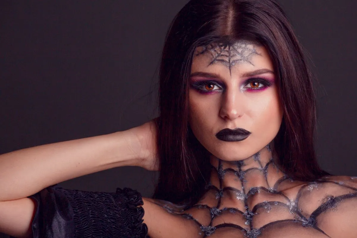 Halloween,Make,Up,Spider,Web,Close,Up,Shot,In,Dark