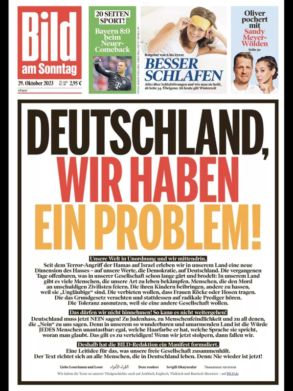 Bild am Sonntag (10. 29.) címlap. Forrás: Twitter