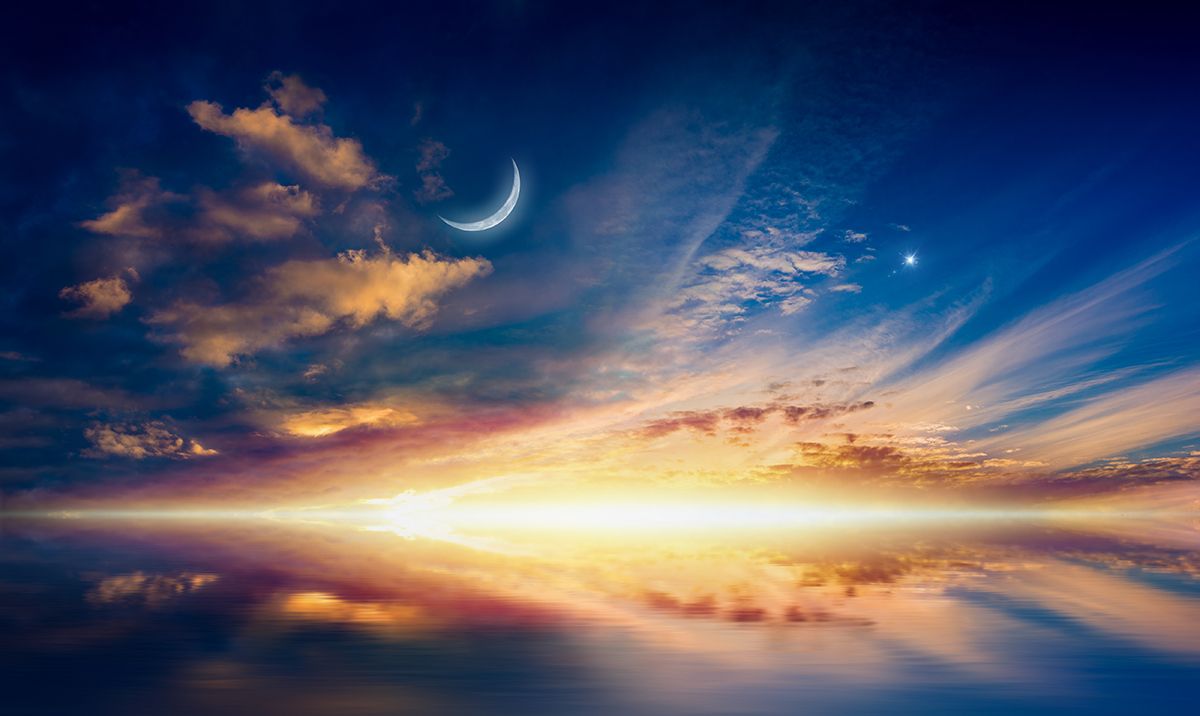 Amazing,Surreal,Background,-,Crescent,Moon,,Glowing,Clouds,And,Bright