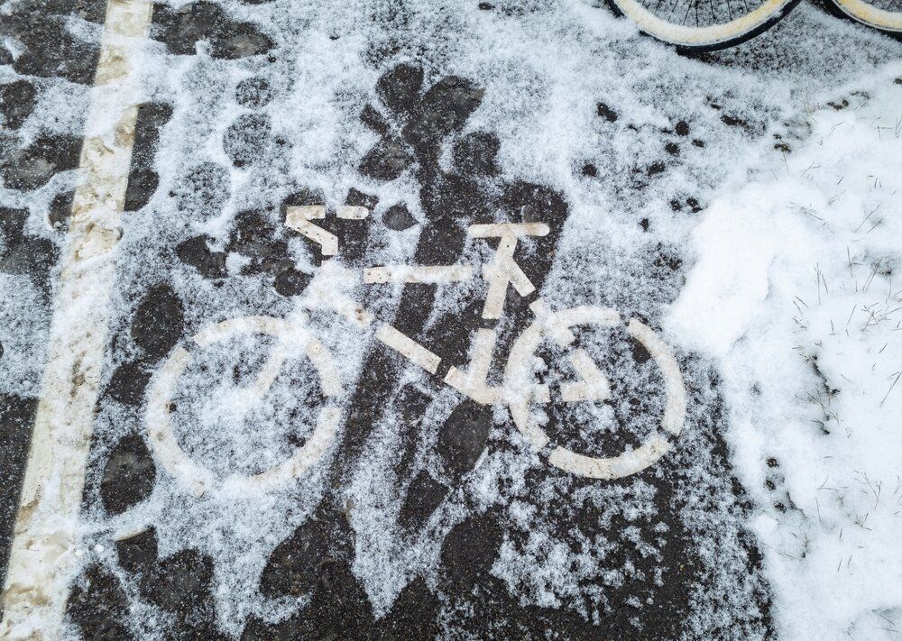kerékpár, bringa út, tél, hó, havas kerékpárút
