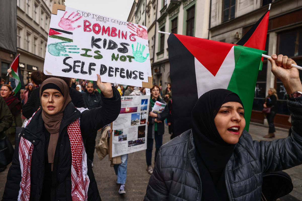 Solidarity With Palestine Demonstration In Krakow, Poland