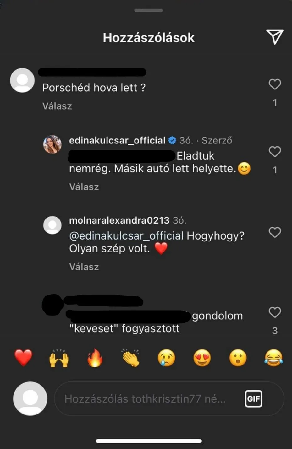 Kulcsár Edina elmondta mi lett az autóval.