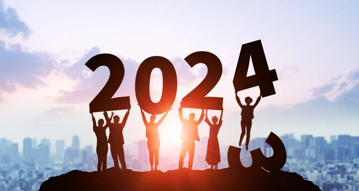 Multinational,People,Holding,Up,The,Year,2024.,2024,New,Year