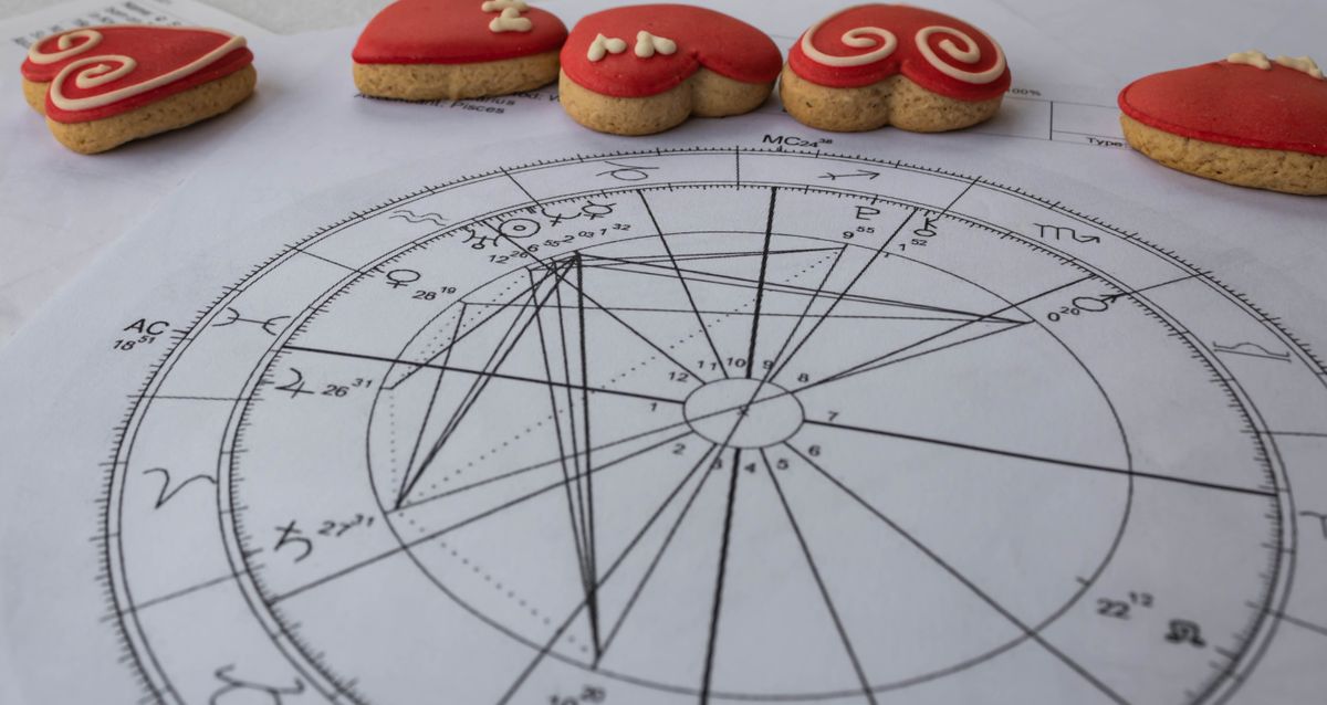 Printed,Astrology,Chart,With,Red,Heart,Shaped,Cookies,In,The