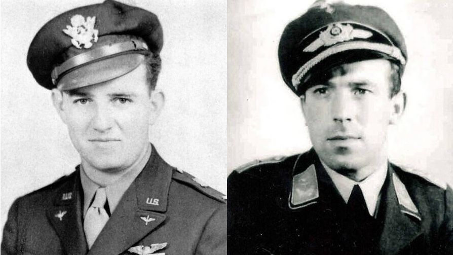 Bal oldalon: Charlie Brown, jobb oldalon: Franz Stigler II. világháborús katonák