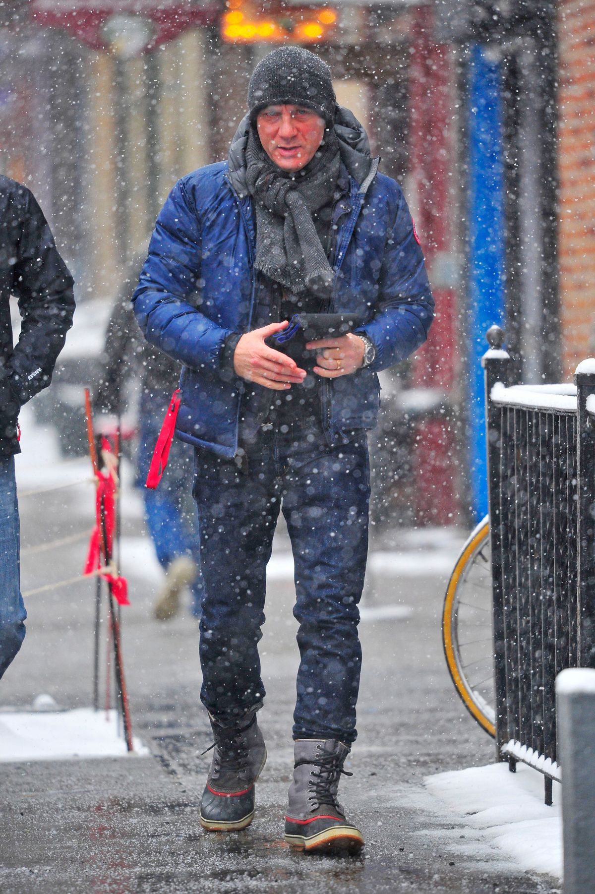 Daniel Craig seen walking in the snow in New York City
