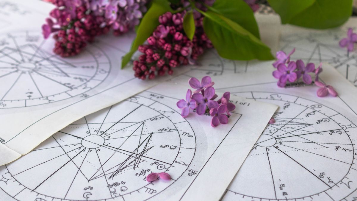 Printed,Astrology,Charts,With,Tiny,Lilac,Flowers,And,A,Part