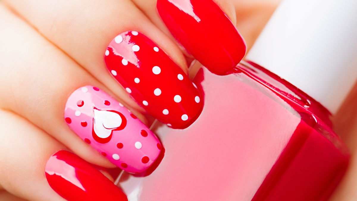 Valentine,Nail,Art,Manicure.,Valentines,Day,Holiday,Style,Bright,Manicure