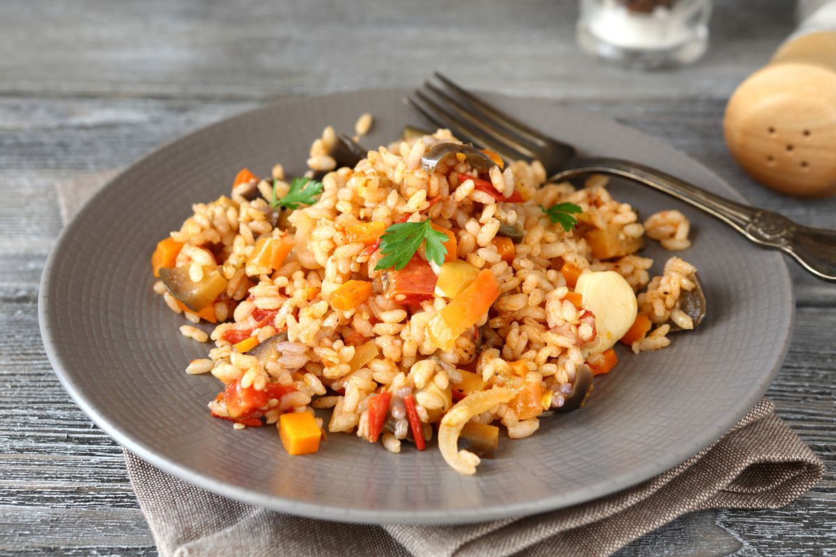 Pilaf,With,Vegetables,On,A,Plate,,Tasty,Food