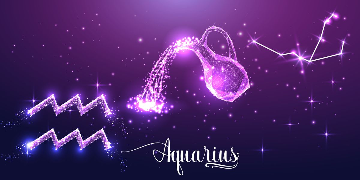 Futuristic,Aquarius,Zodiac,Sign,On,Dark,Purple,Background.,Glowing,Low