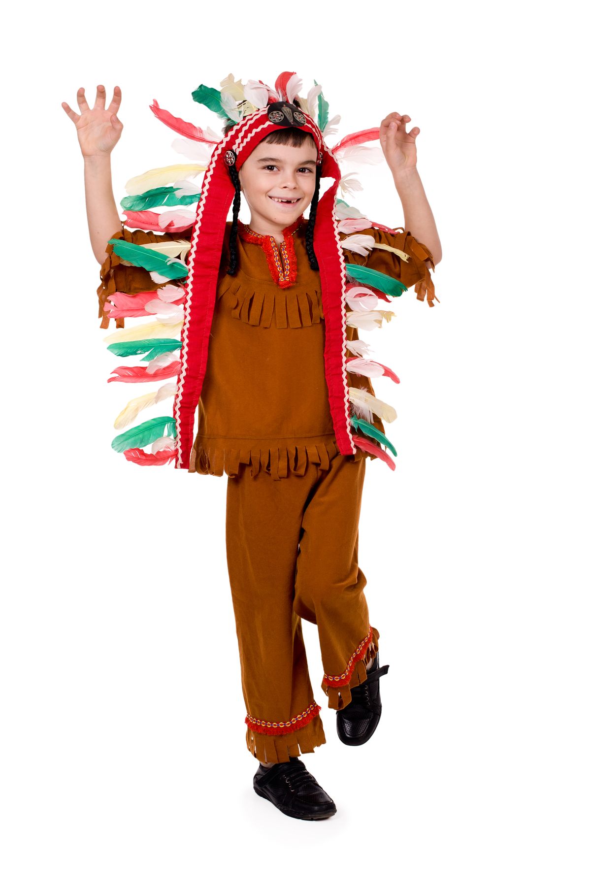 Fun,Boy,In,Costume,Of,Indian.,Isolated.