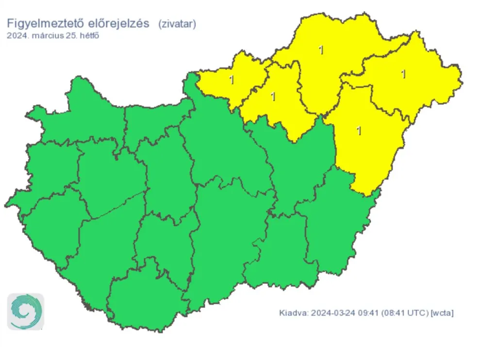 Időjárás riasztás eső zivatar