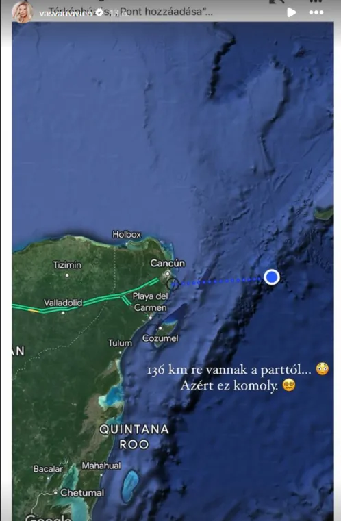 Vasvári Vivi megmutatta, hogy 136 kilométerre vannak a parttól.