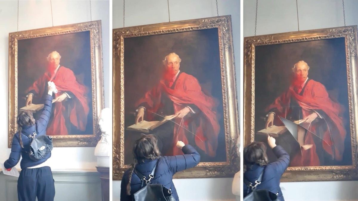 Világhírű magyar festőművész alkotását vagdosta szét egy palesztinpárti tüntető