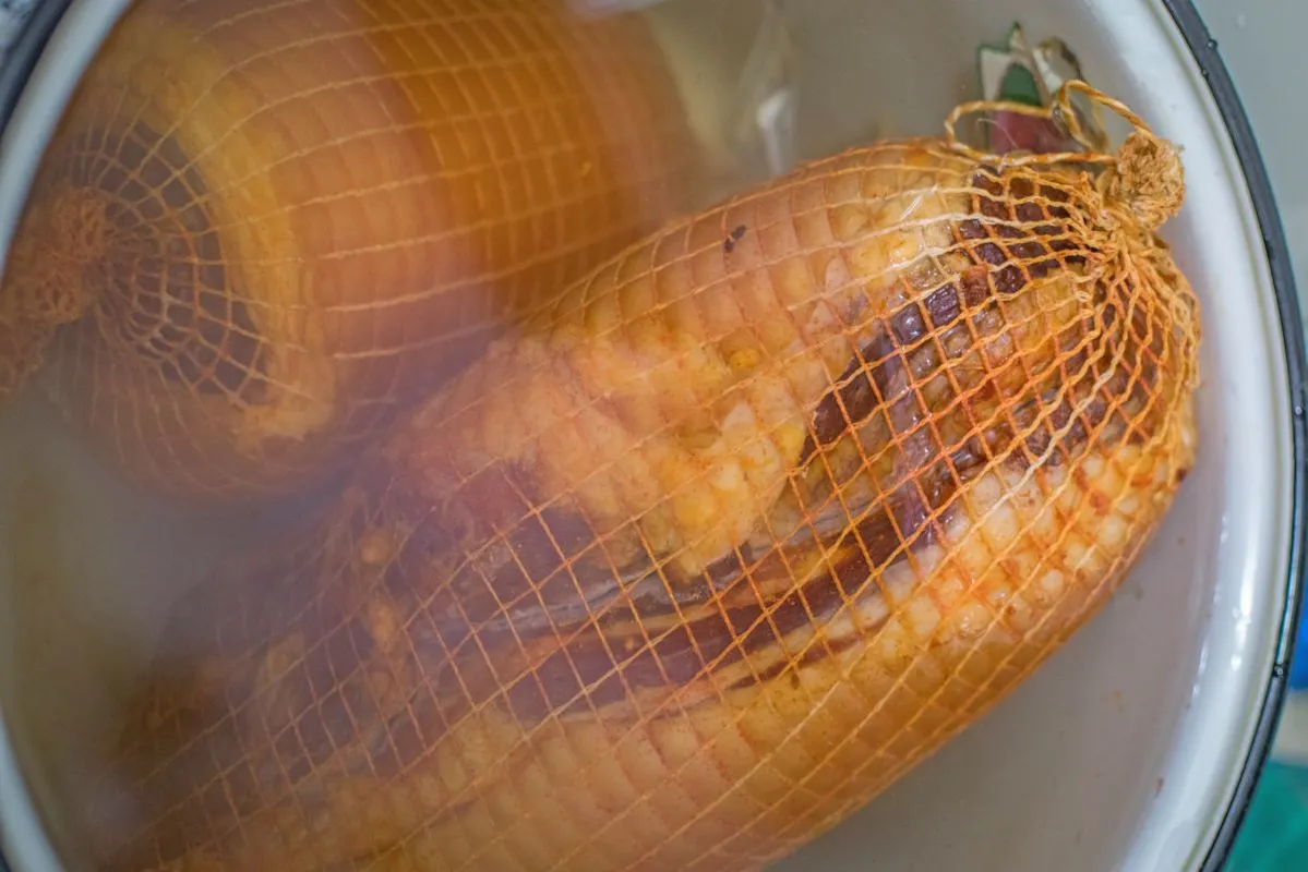 Hog-tied,Ham,Soaking,In,Cold,Water