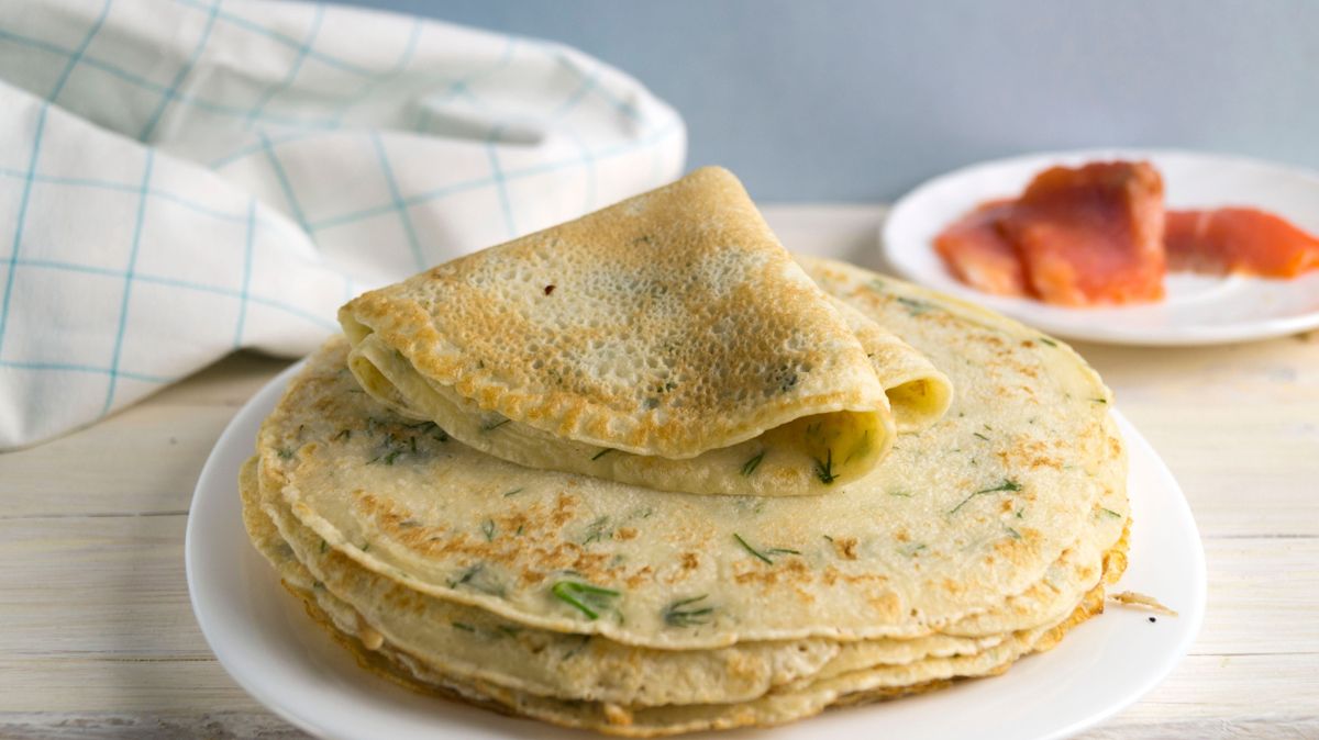 Pancakes,With,Fish,,Greens,And,Sour,Cream