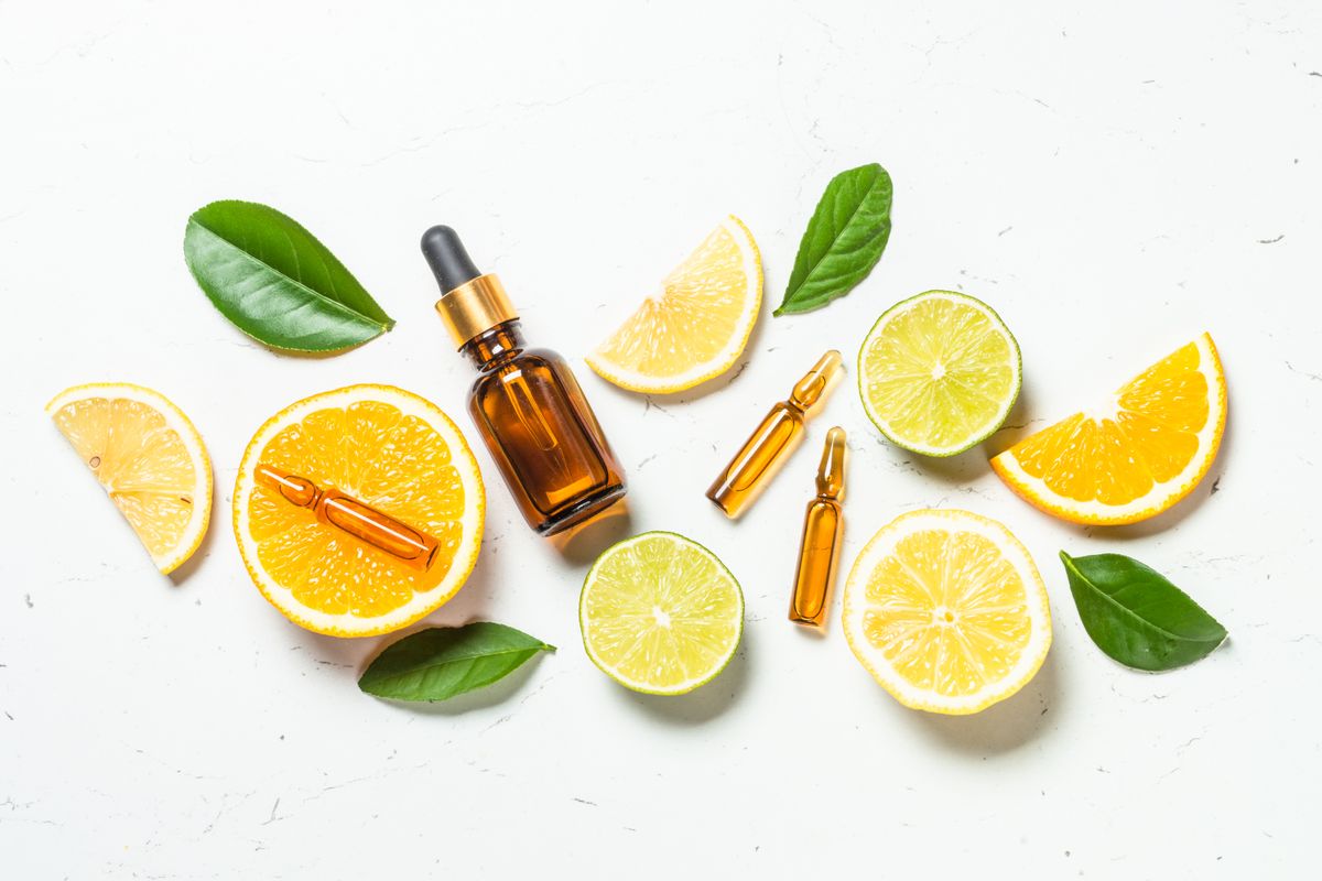 Vitamin,C.,Cosmetic,Products,And,Fresh,Citrus,Fruits.