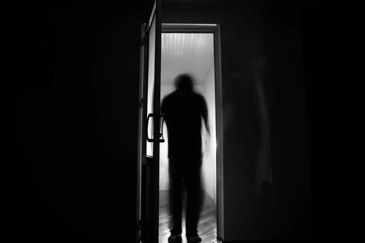 Silhouette,Of,An,Unknown,Shadow,Figure,On,A,Door,Through