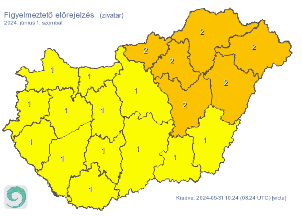 Időjárás zivatar eső riasztás csapadék