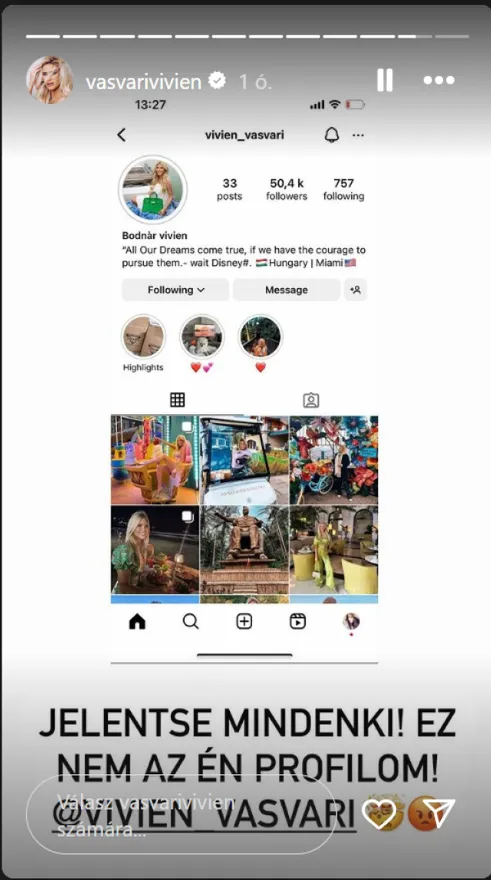 Vasvári Vivien, Instagram-történet.