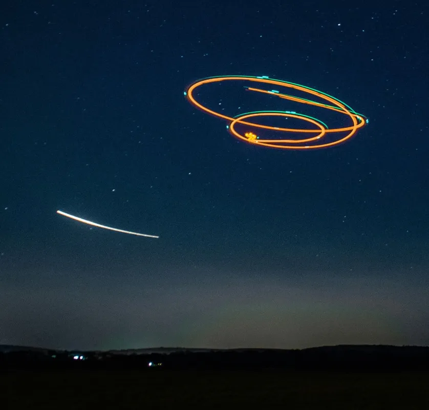 éjszaka, ijesztő, ufo, földönkívüli, észlelés, ég, égbolt