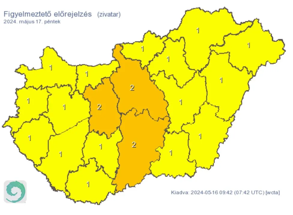 Időjárás zivatar másodfokú riasztás