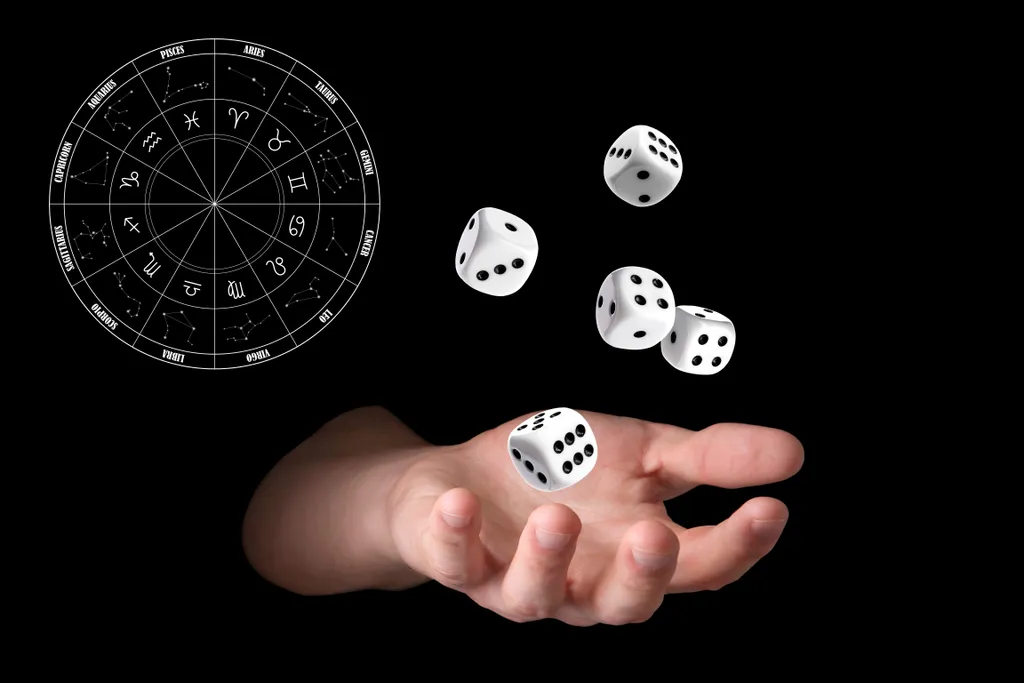 Man,Throwing,White,Dice,On,Black,Background,,Closeup