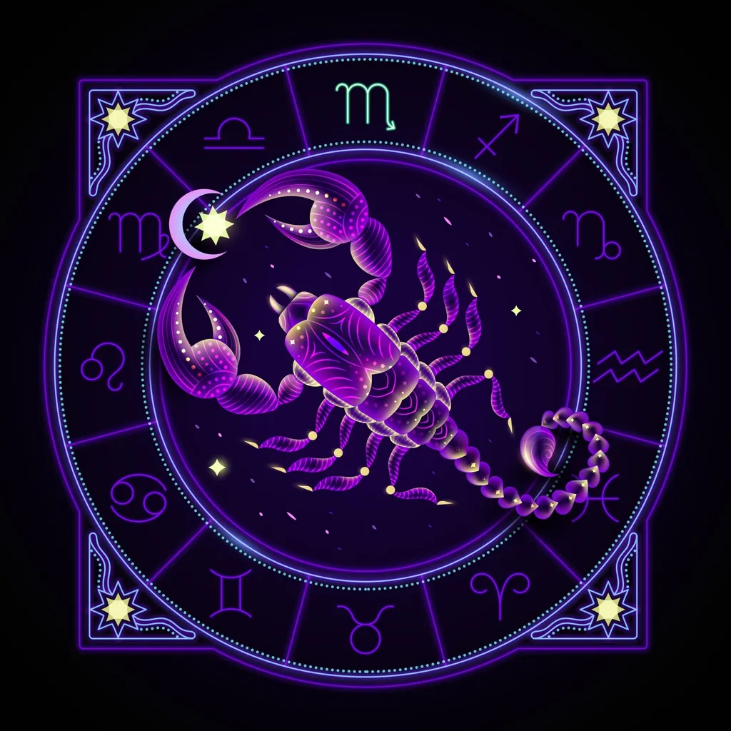 Scorpio,Zodiac,Sign,Represented,By,The,Scorpion.,Neon,Horoscope,Symbol