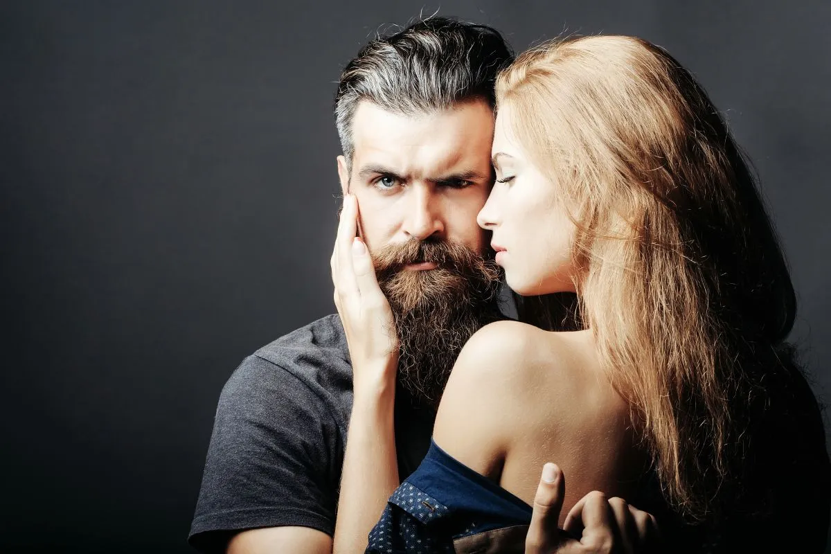 Bearded,Handsome,Man,And,Female,Slim,Flexible,Body,Of,Young