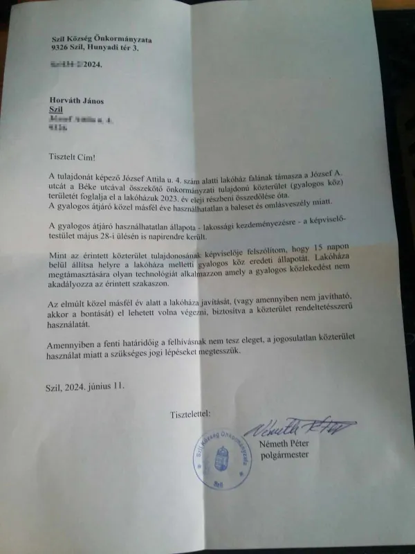 A polgármester levélben értesítette a családot /