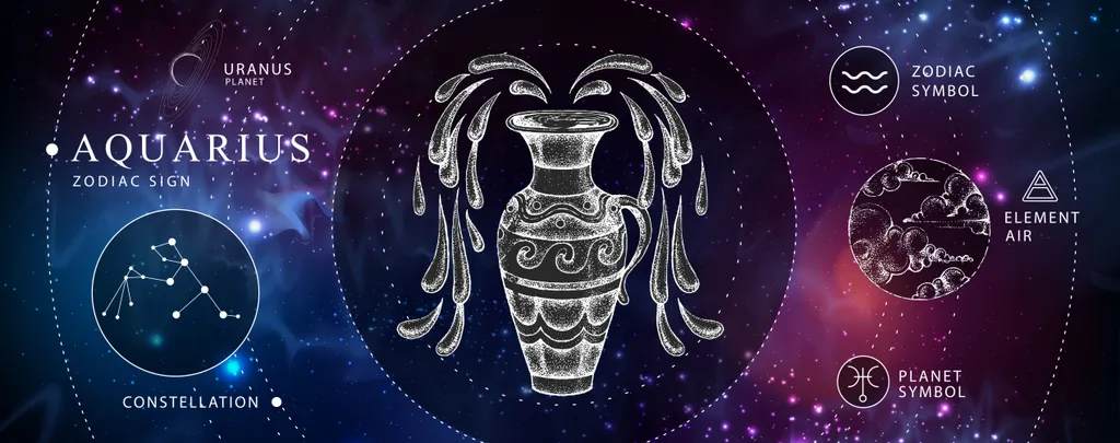 Modern,Magic,Witchcraft,Card,With,Astrology,Aquarius,Zodiac,Sign.,Realistic