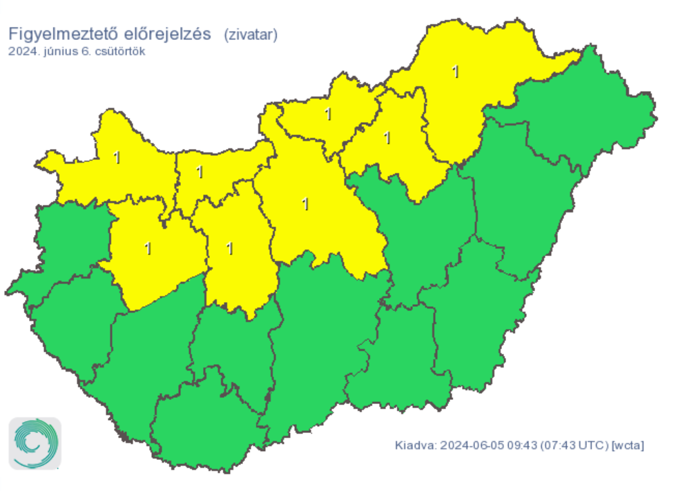 Időjárás zivatar eső csapadék riasztás